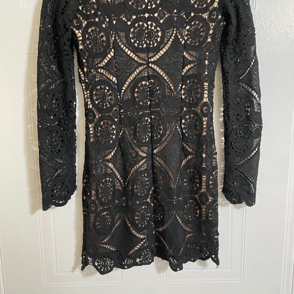 Love Triangle Black Lace Long Sleeve V-Neck Mini Dress - Picture 12 of 15